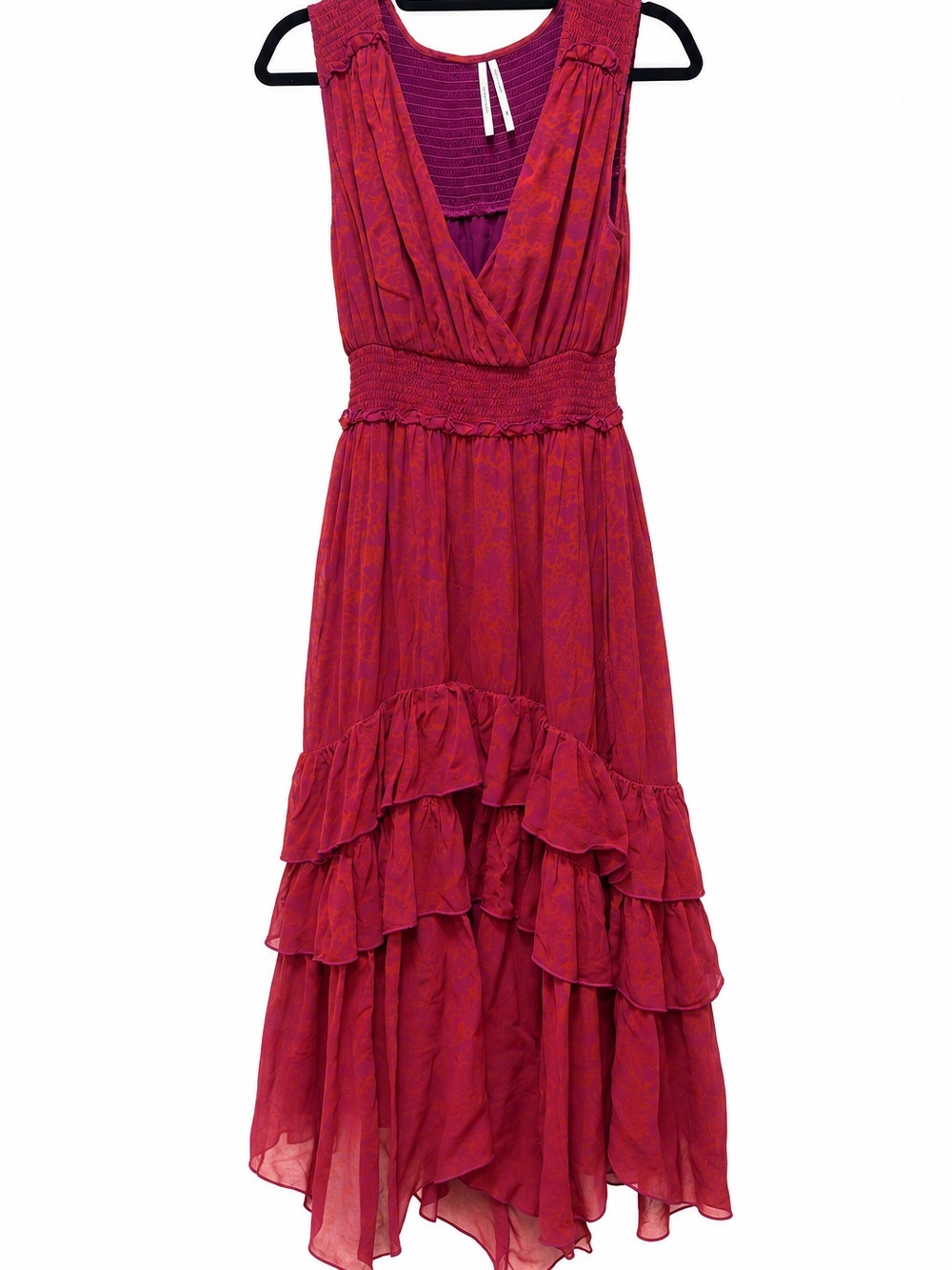 Anthropologie Women's Abstract Ruffle Maxi Dress Size Medium